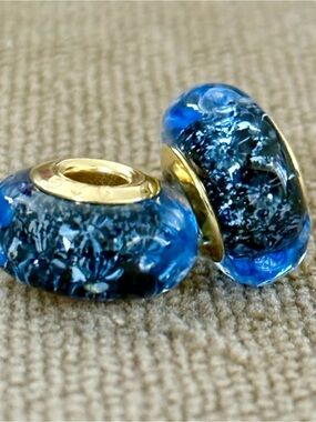 Blue Murano charms set  with Gold Core fit Pandora bracelets